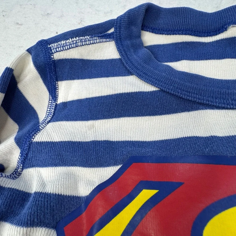 Hanna Andersson Pajama Set Kids Size 8 Superman Striped Organic Cotton Blue PJs